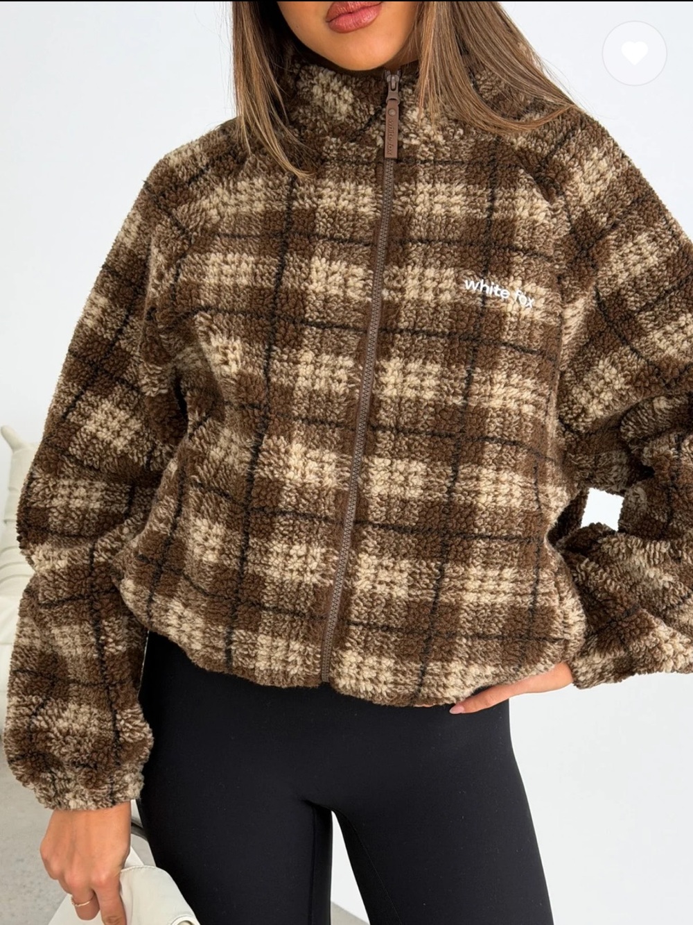 White Fox Boutique Brown Plaid Sherpa Jacket